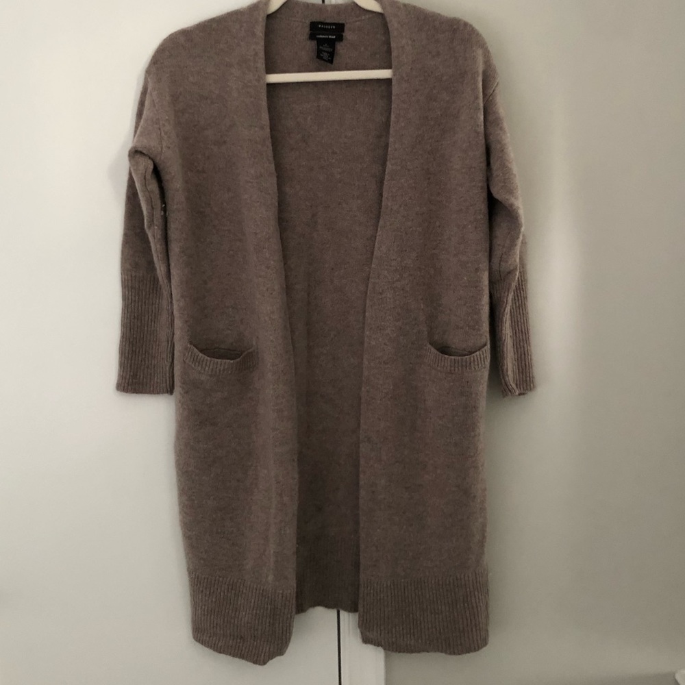 Cashmere and wool open front long cardigan